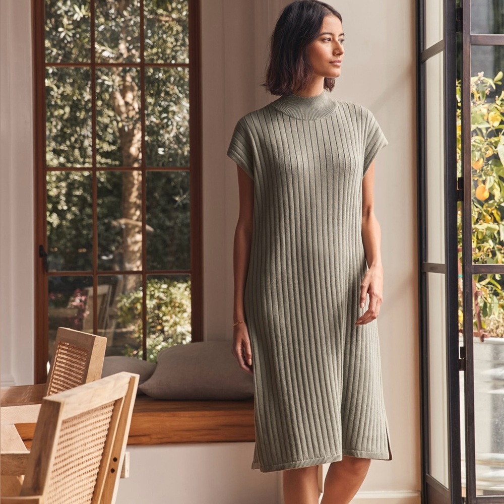 HAVEN WELL WITHIN NWT XXL Organic Cotton Wide Rib Dress in Vetiver • Light Olive